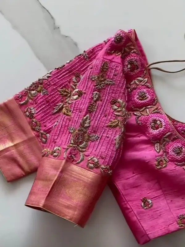 Royal Pink Zardosi Maggam Work Bridal Blouse Custom Made Elegance for the Modern Bride