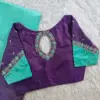 Royal Purple Double-Shade V-Neck Maggam Work Blouse Elegant Fusion for Wedding Glam