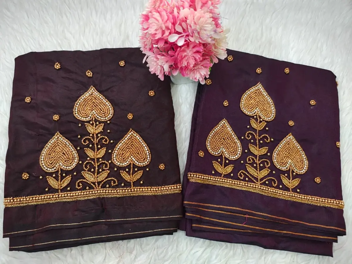 Royal Touch Badam Beads Buti Aariwork Blouse for Regal Occasions