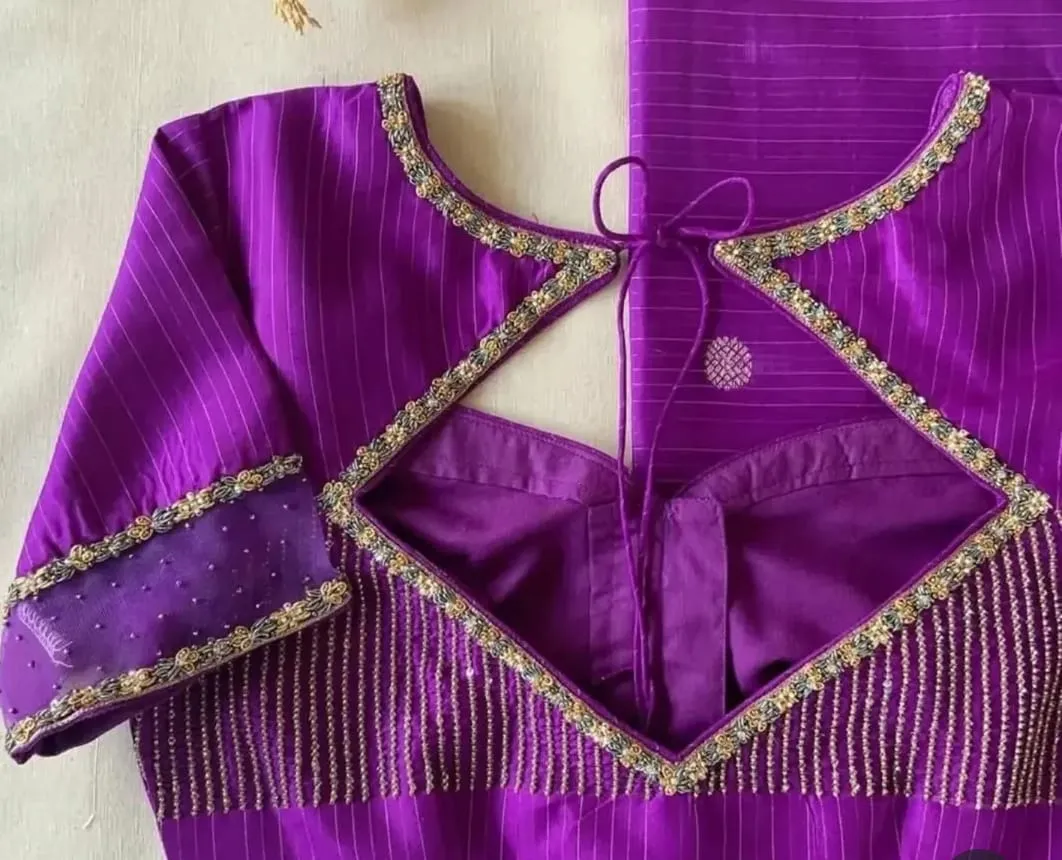 Sheer Sophistication Stunning Purple Net Embroidery Blouse