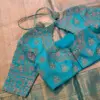 Sky Blue Bridal Maggam Work Blouse Stone Embellished Designer Wear for Muhurtham Sarees