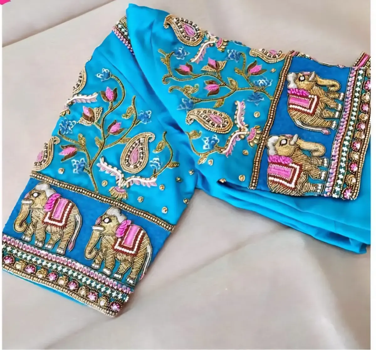 Sky Blue Grand Bridal Blouse Elegant Maggam Work Muhurtham Design for Weddings