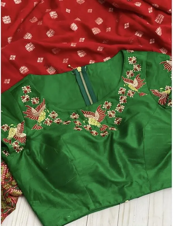 Statement Elegance Green Designer Blouse with Bird-Inspired Maggam Work