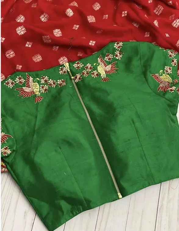 Statement Elegance Green Designer Blouse with Bird-Inspired Maggam Work