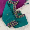 Stunning Rama Blue Bridal Maggam Work Blouse Royal Zardosi Design for Pattu Sarees