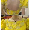 Sunshine Elegance Yellow Raw Silk Boat Neck Maggam Work Blouse
