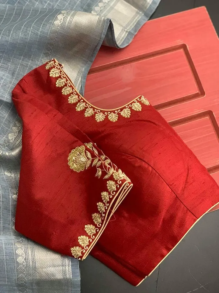Trending Red Floral Cutwork Maggam Blouse Elegant Simplicity Redefined