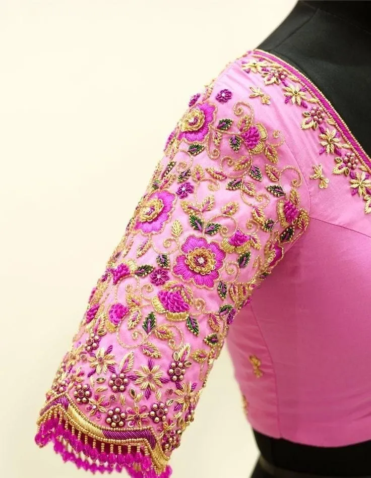 Baby Pink Grand Thread Work Maggam Blouse Bridal Designer Blouse for Weddings & Parties