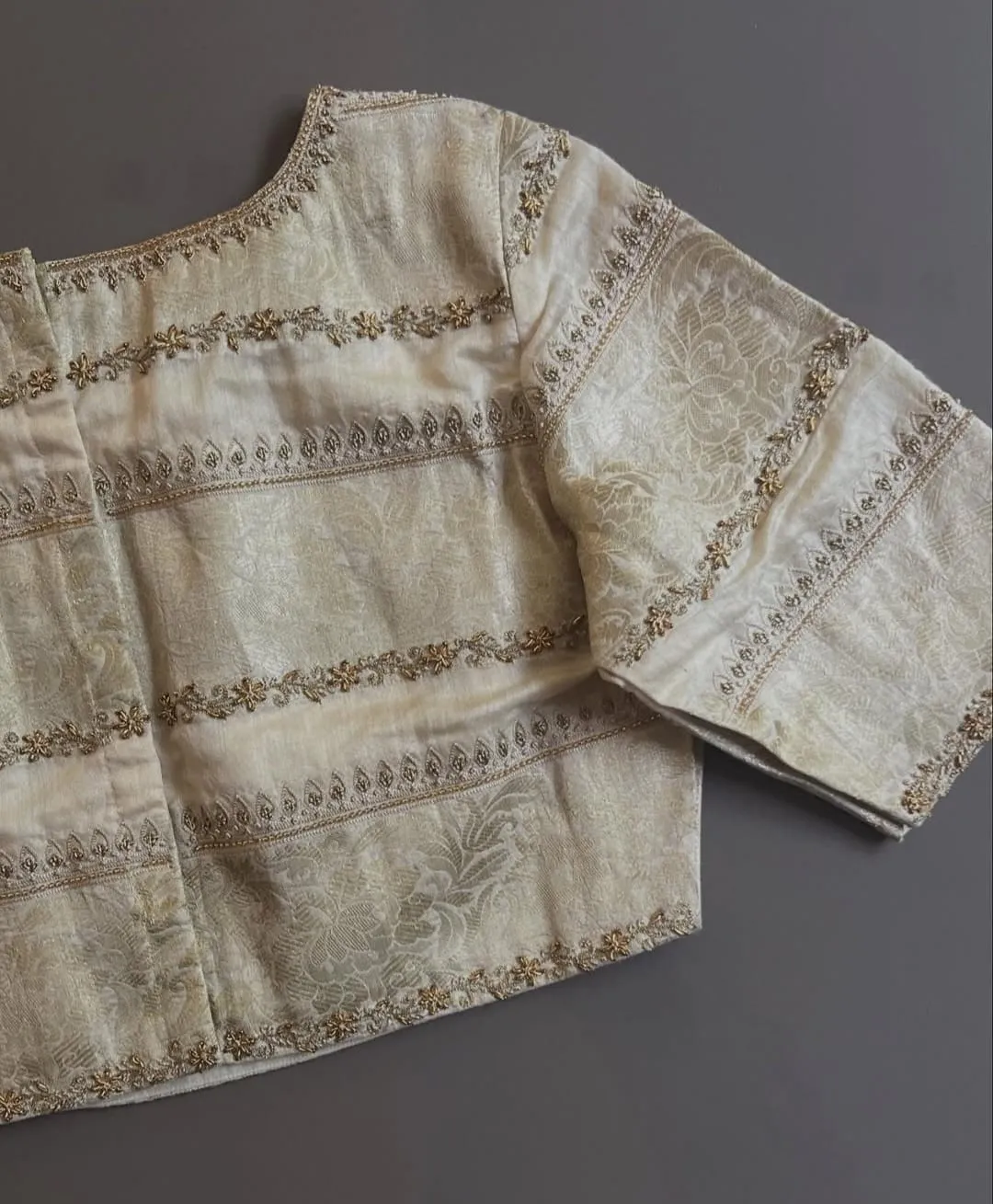 Cream Bridal Maggam Work Blouse with Intricate Lines Design