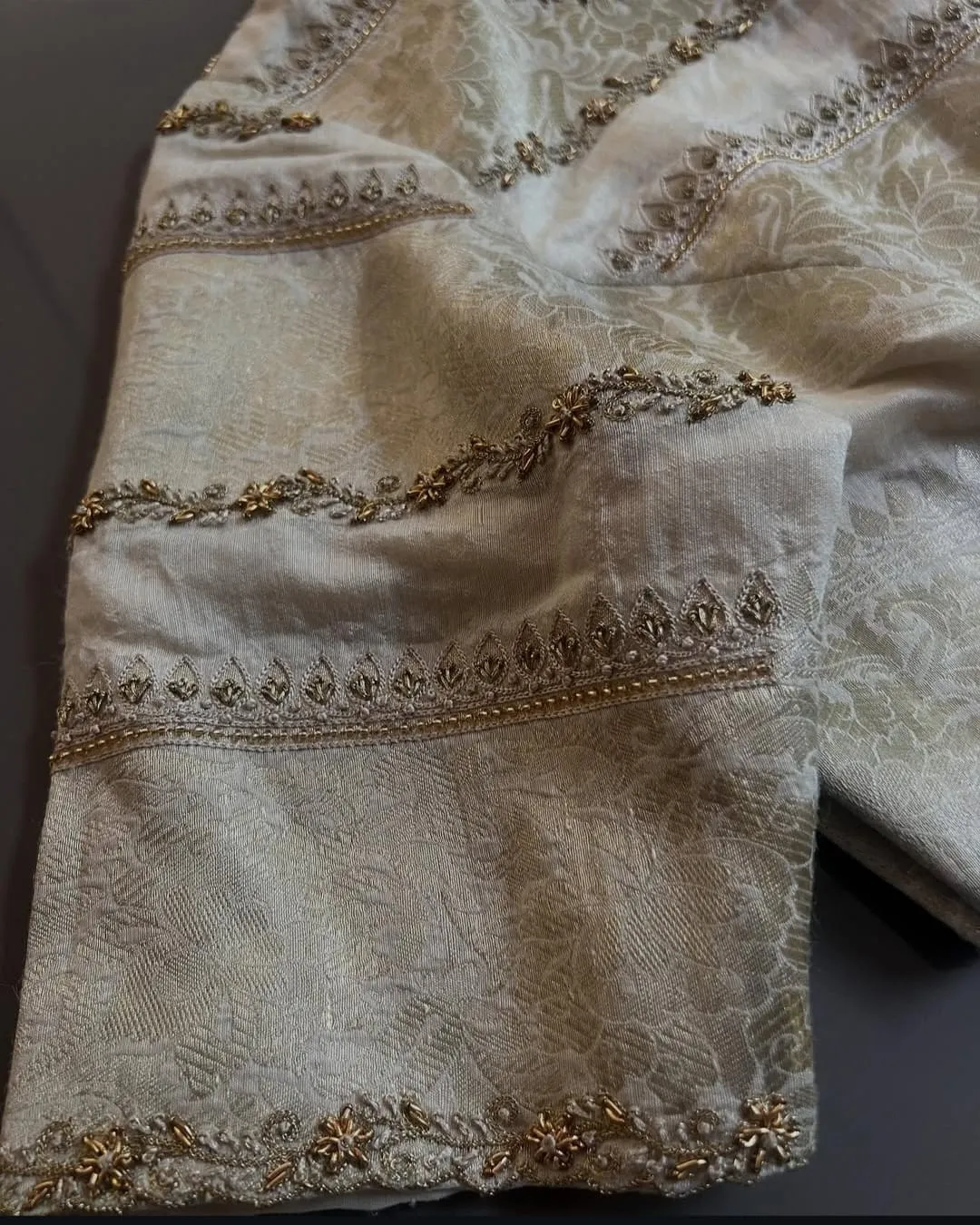 Cream Bridal Maggam Work Blouse with Intricate Lines Design