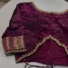 Dark Maroon High Neck Maggam Cutwork Blouse Designer Bridal Blouse for Weddings