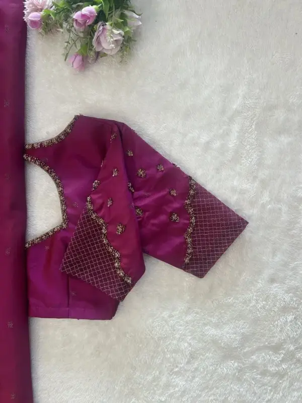 Dark Pink Checks Designer Maggam Work Blouse Trending Bridal & Partywear Blouse Design