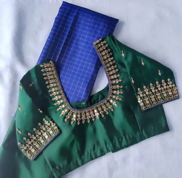 Designer Bottle Green Maggam Work Blouse Perfect for Weddings & Muhurtham