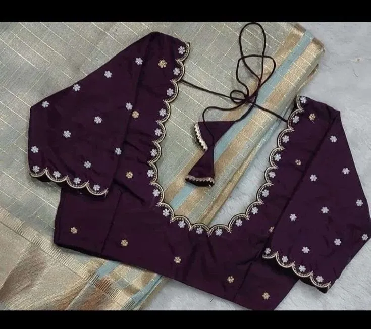 Designer Deep Wine Maggam Blouse with Cutwork Simple & Classy