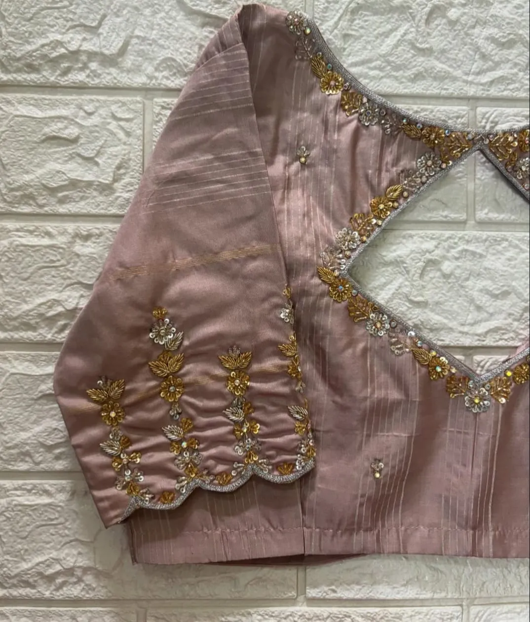 Designer Dusty Rose Pink Bridal Maggam Work Blouse Handcrafted Perfection
