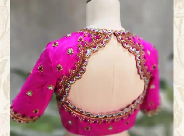 Designer Pink Maggam Blouse with Intricate French Knot Embroidery