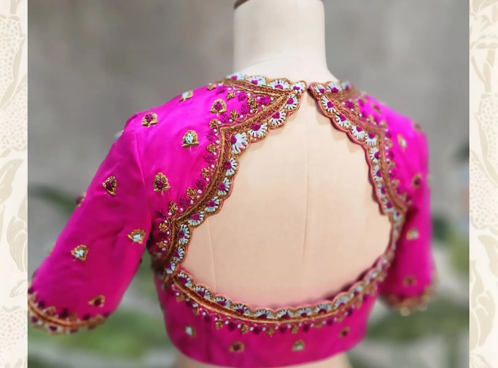 Designer Pink Maggam Blouse with Intricate French Knot Embroidery