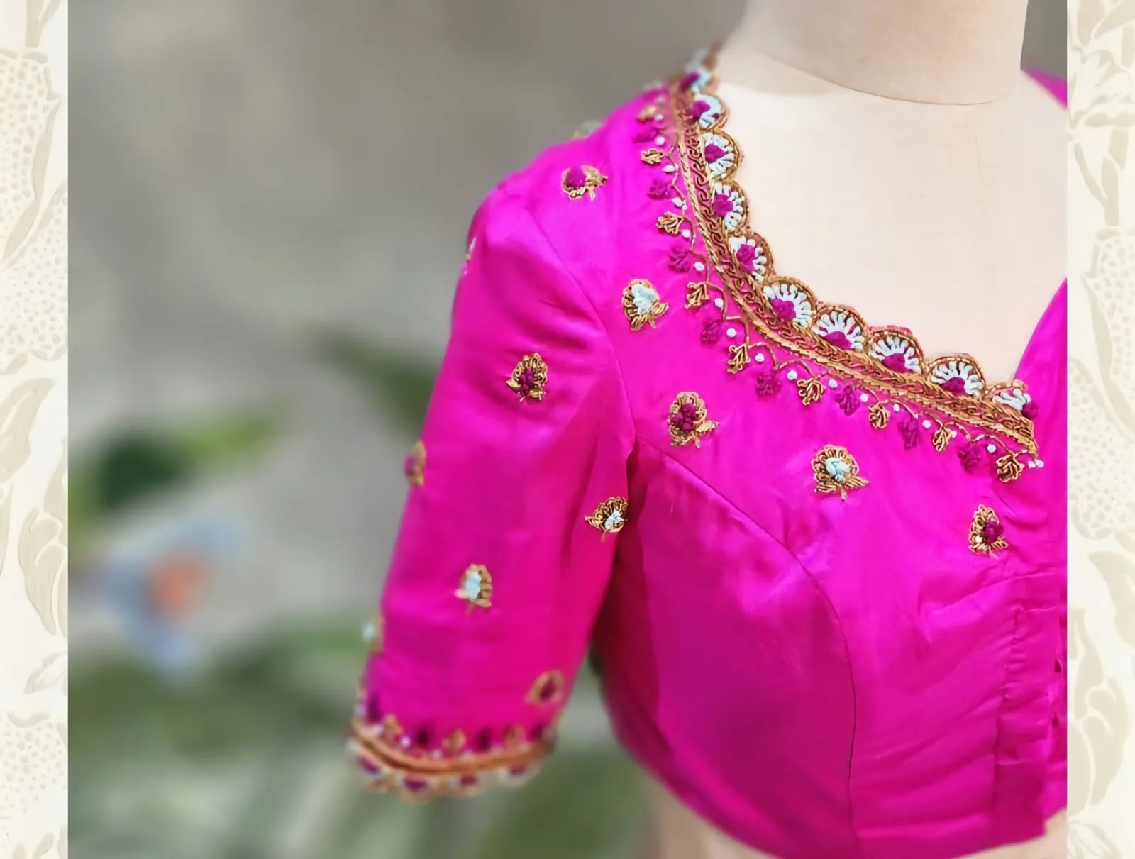 Designer Pink Maggam Blouse with Intricate French Knot Embroidery