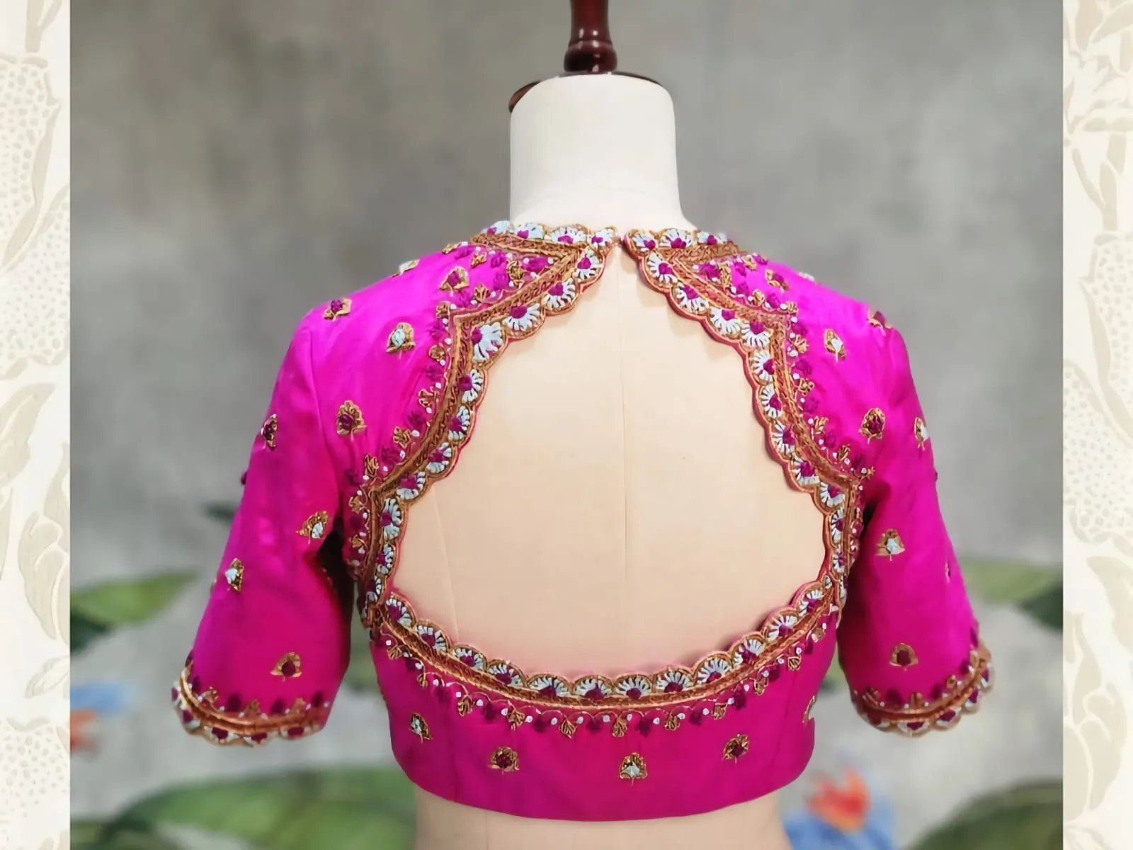 Designer Pink Maggam Blouse with Intricate French Knot Embroidery