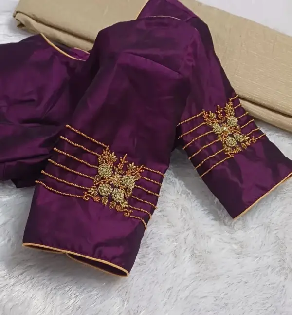 Designer Wine Minimal Maggam Work Blouse Custom Bridal & Party Wear