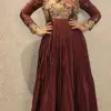 Elegant Brown Designer Full Sleeves Long Frock Custom Partywear & Wedding Gown for Women