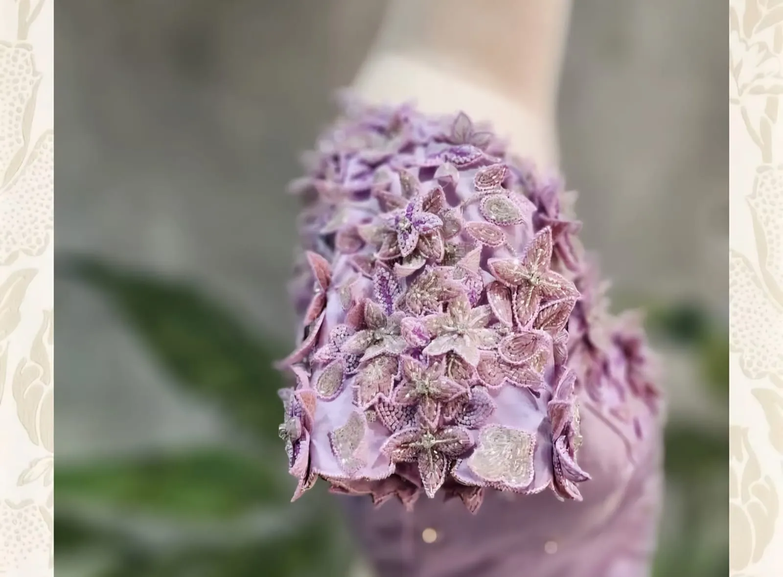 Elegant Lavender Maggam Blouse with 3D Flower Embellishments