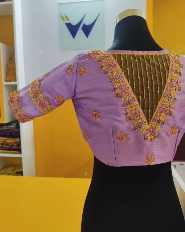 Elegant Lavender Net Maggam Work Blouse Designer Bridal & Partywear Ethnic Blouse