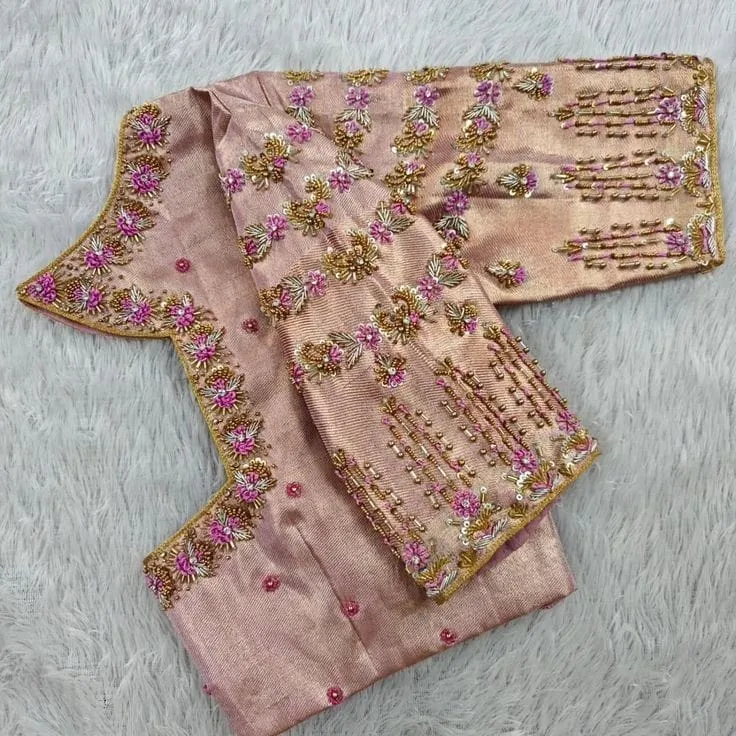 Elegant Light Peach Bridal Blouse Grand Zardosi & Thread Work for Weddings