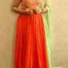 Elegant Orange Customized Maggam Work Party Wear Long Frock Designer Ethnic Gown for Women