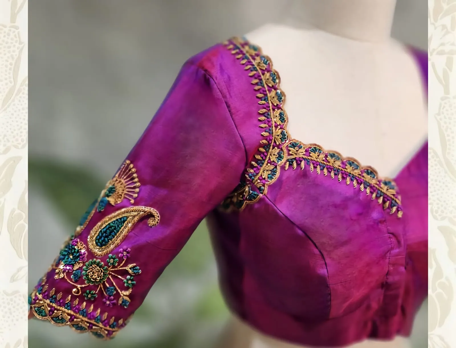 Elegant Pink Maggam Embroidery Blouse with Ethnic Threadwork