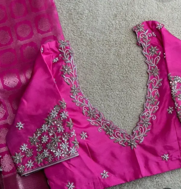 Elegant Rani Pink Embroidered Maggam Work Blouse for Special Occasions