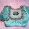 Elegant Sky Blue Baby Shower Maggam Work Blouse Multipurpose Designer Pattu Blouse