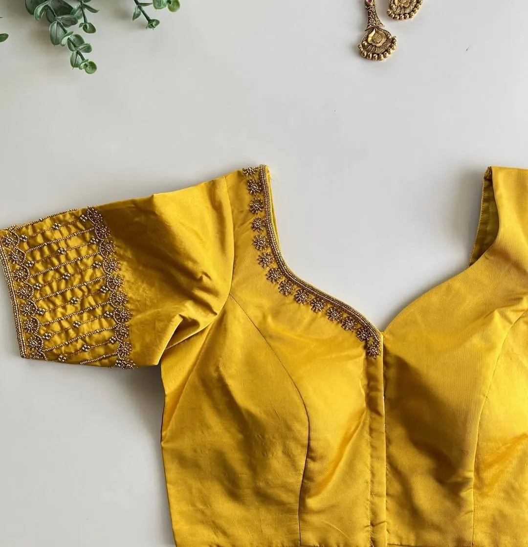 Exclusive Lemon Yellow Bridal Maggam Blouse Royal Handcrafted Design