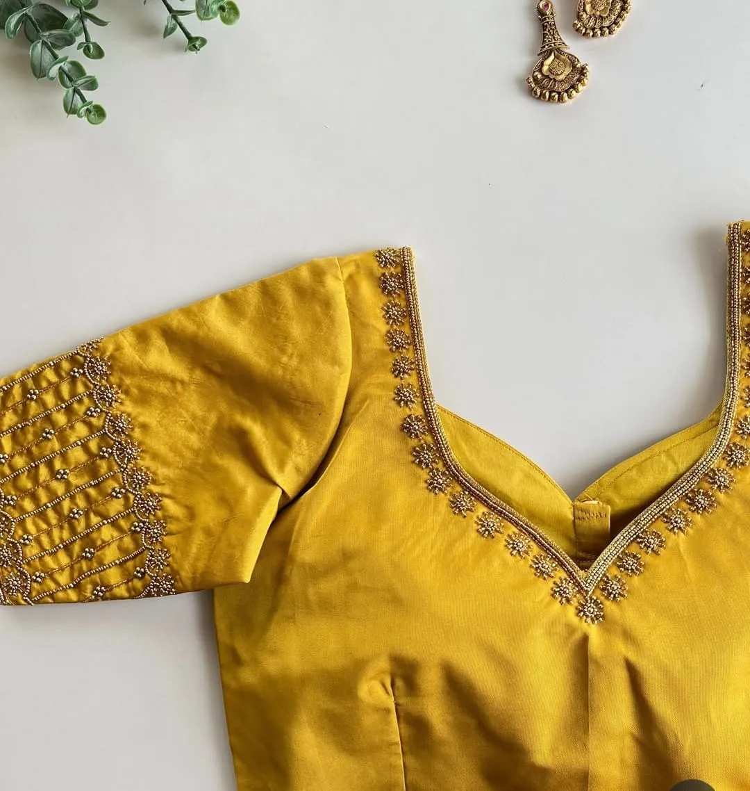Exclusive Lemon Yellow Bridal Maggam Blouse Royal Handcrafted Design