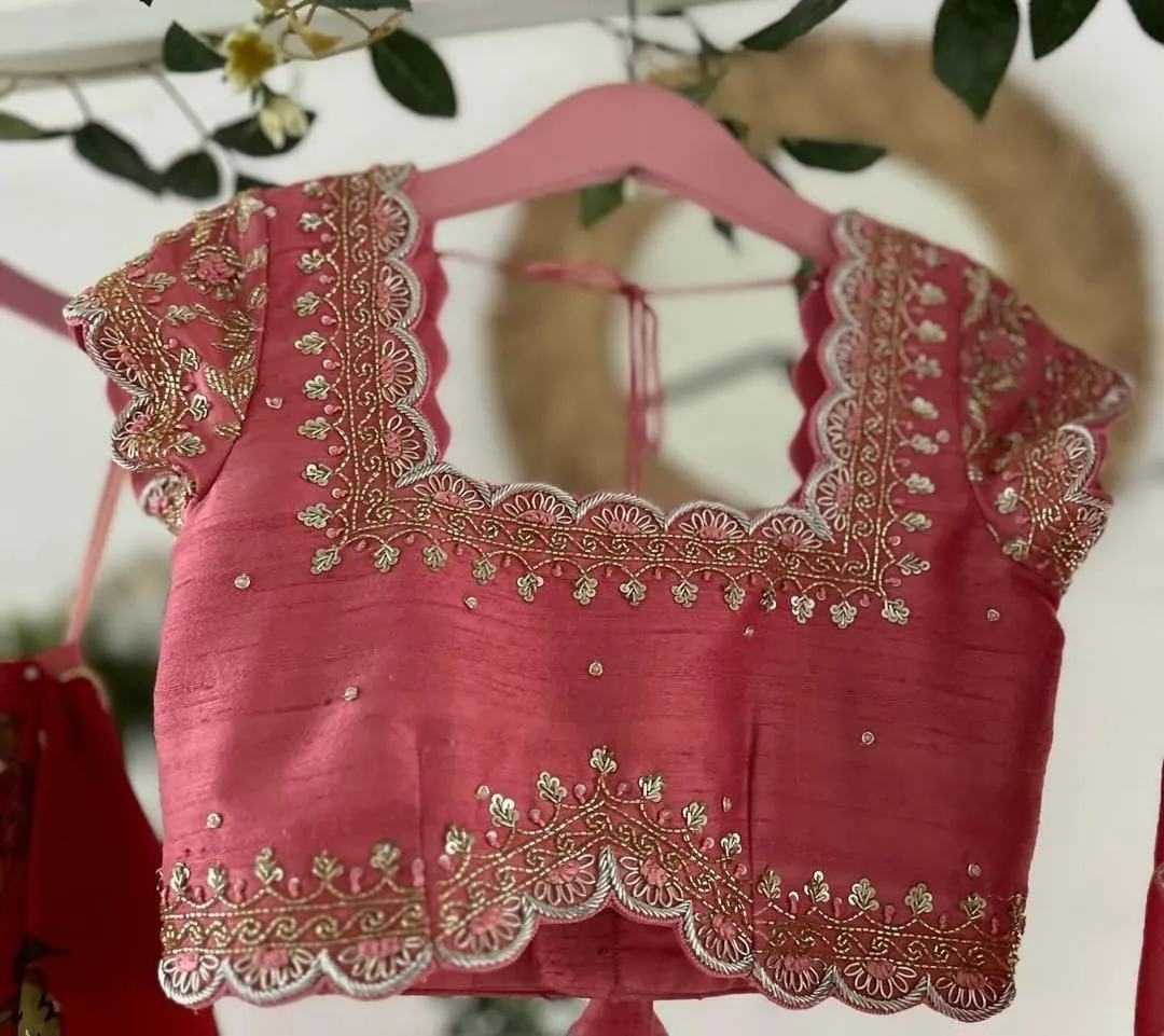 Exclusive Peach Aliya Cut Blouse with Maggam Work Custom Bridal Wear