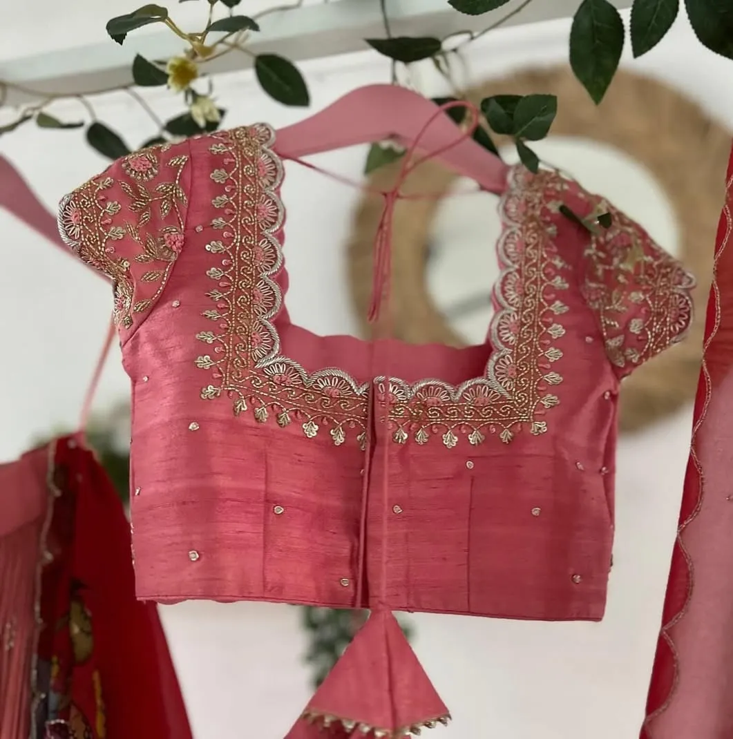 Exclusive Peach Aliya Cut Blouse with Maggam Work Custom Bridal Wear