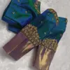 Exclusive Peacock Blue Pattu Saree Maggam Work Blouse Designer Bridal Wear