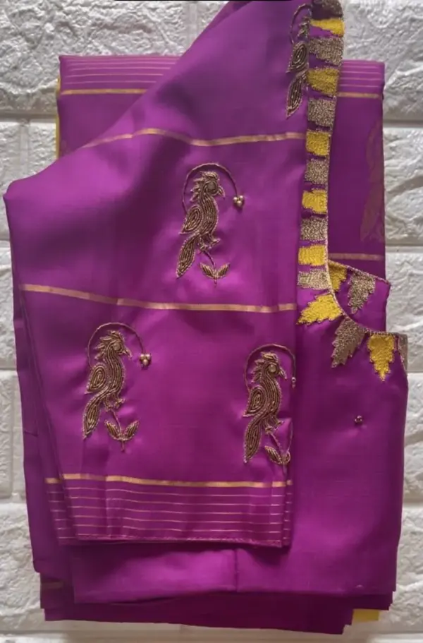 Exclusive Purple Thread Bird Maggam Blouse Perfect for Bridal & Party Wear