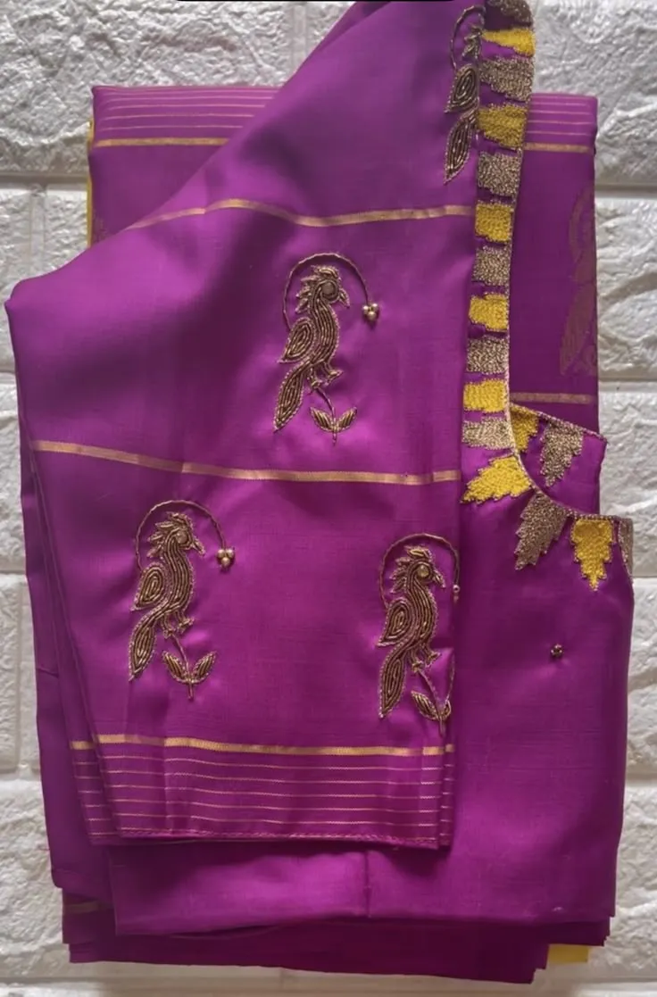 Exclusive Purple Thread Bird Maggam Blouse Perfect for Bridal & Party Wear