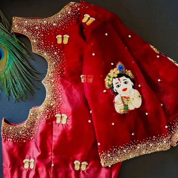 Exclusive Red Maggam Work Blouse for Baby Shower | Versatile Designer Wear