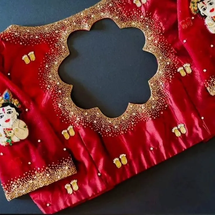 Exclusive Red Maggam Work Blouse for Baby Shower | Versatile Designer Wear