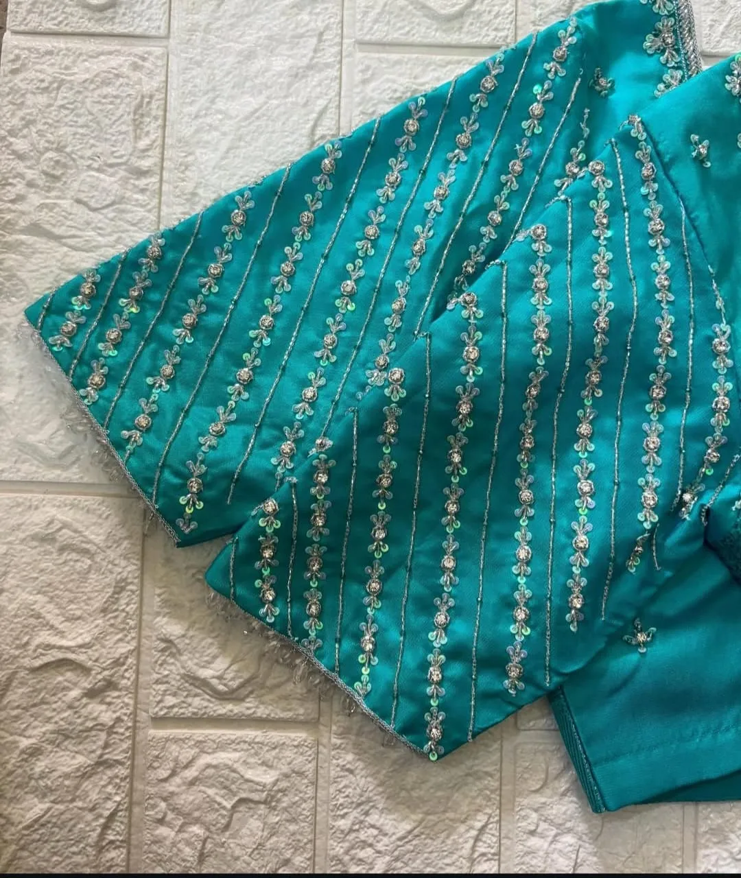 Exclusive Sky Blue Bridal Maggam Blouse Handcrafted Layered Design