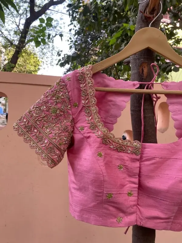 Exquisite Baby Pink Raw Silk Zardosi Maggam Work Blouse Bridal Designer Wear