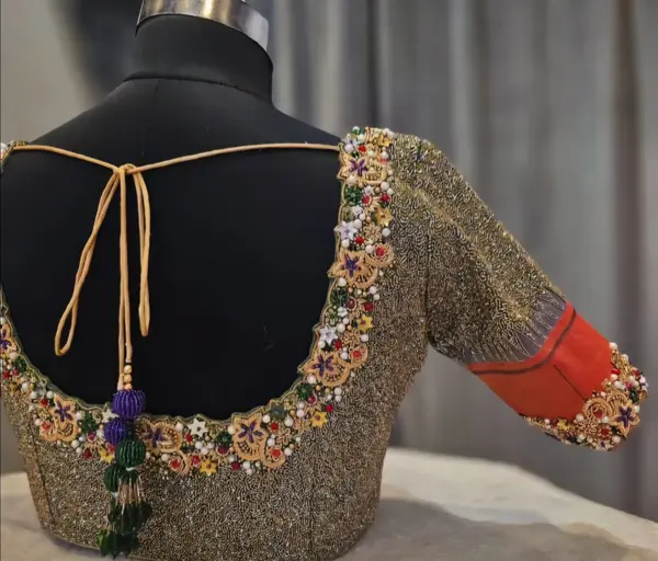Grand Designer Wedding Maggam Work Golden Blouse Luxury Bridal & Partywear Trend