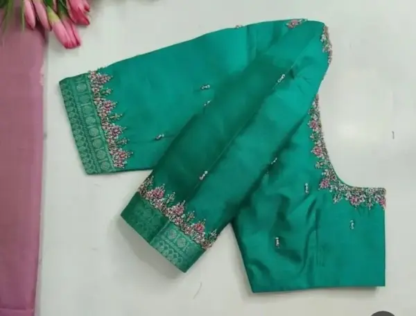Handcrafted Teal Green Maggam Work Saree Blouse Exclusive Bridal Fashion