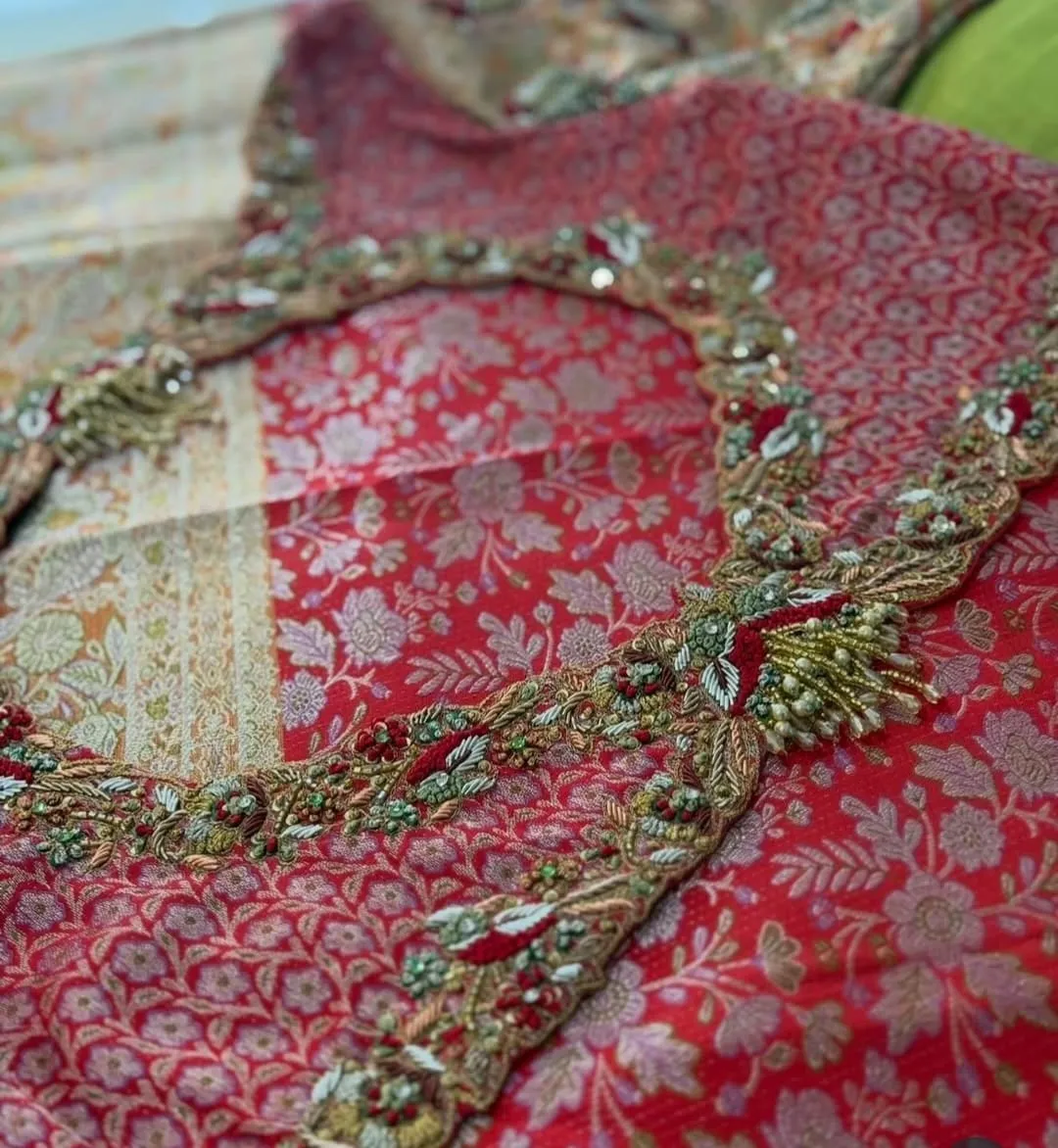 Heritage Madhubala Style Zardosi Maggam Work Blouse for Brides