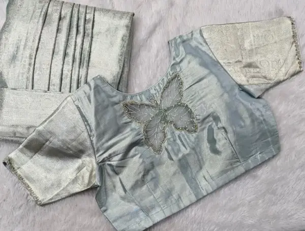 Latest Butterfly Maggam Work Blouse in Metallic Grey Wedding & Party Wear