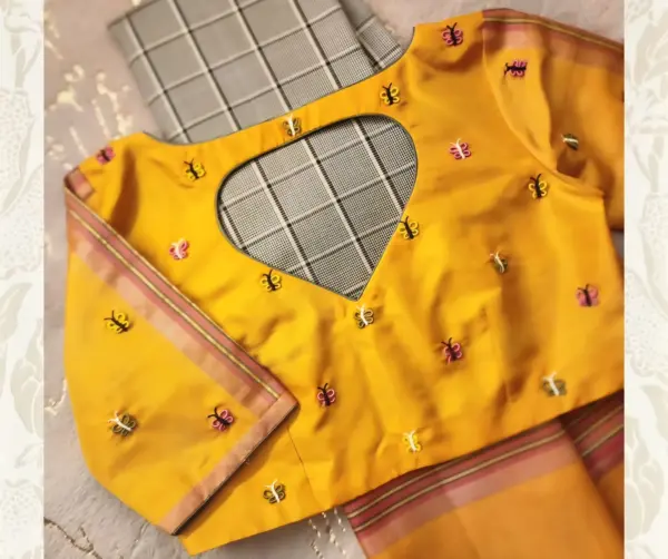 Latest Mustard Yellow Maggam Blouse Simple & Stylish