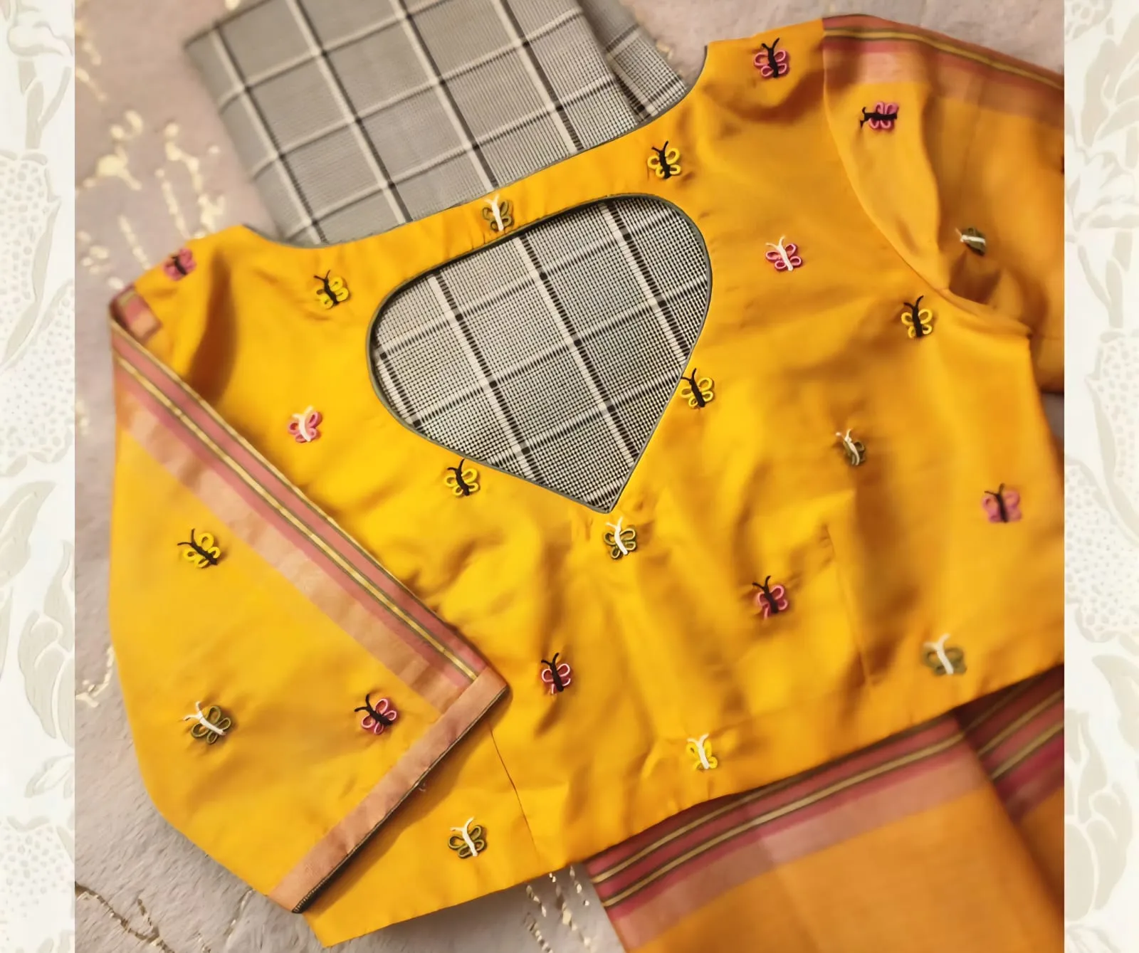 Latest Mustard Yellow Maggam Blouse Simple & Stylish