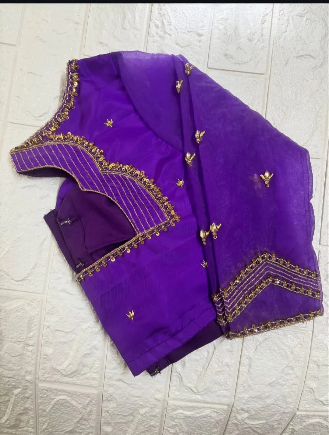 Lavender Bridal Maggam Work Blouse Minimal Zardosi Elegance for Weddings